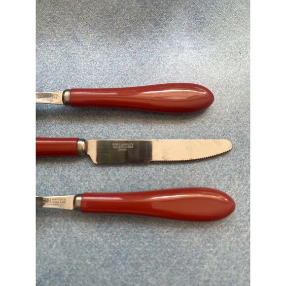 Pier 1 MCM Mauve Acrylic Handle Stainless Steel 3 Piece Flatware Set (2 Avail) - Picture 9 of 10